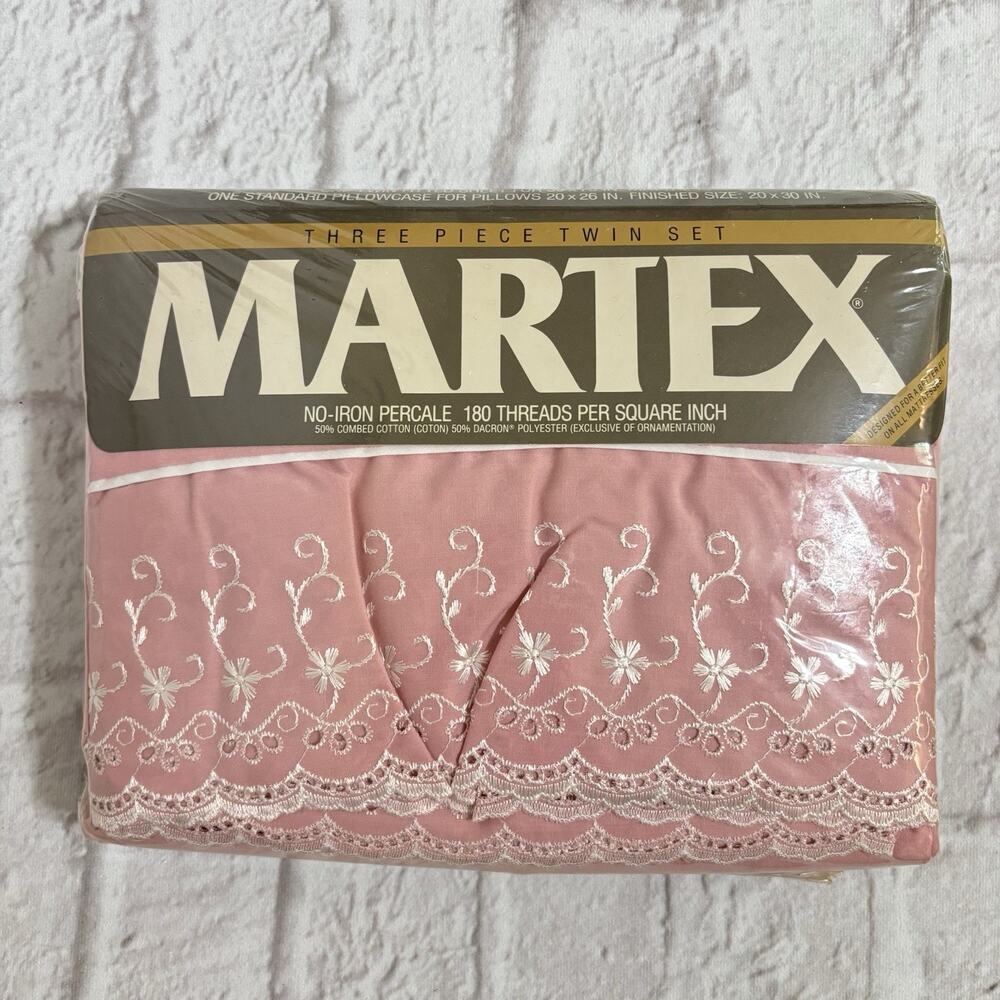 Vintage Martex Atelier "Wynnewood" Pink Twin Sheet Set 180 TC Cotton Blend